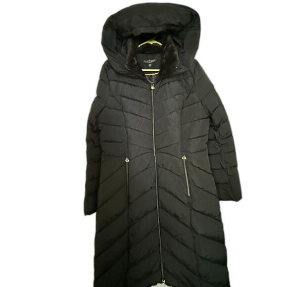 New-Blue Long Quilted Coat- Laundry Shelli Segal Los Angelos Sz Large MSRP$350 - Picture 1 of 9